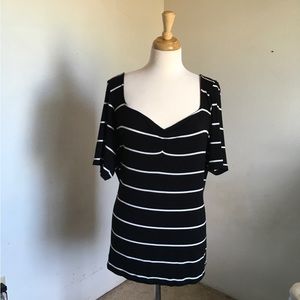 Torrid Half Sleeve Black And White Sweetheart neckline Striped Blouse